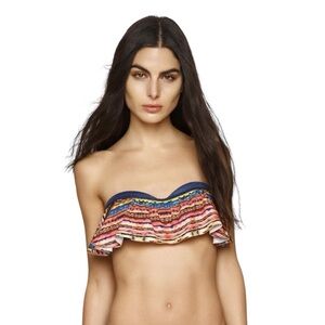 Agua Bendita Benito Utah Blue Denim Ruffled Bandeau Bikini Top Small